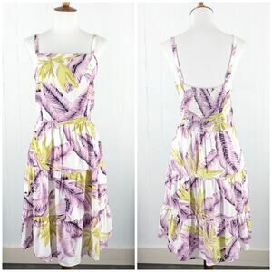 Loft Square Neck Dress Tiered Ruffles Spaghetti Straps Tropical Summer Size 6